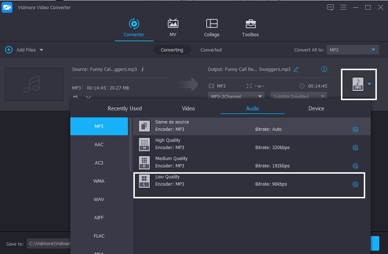 Pilih Bitrate Vidmore