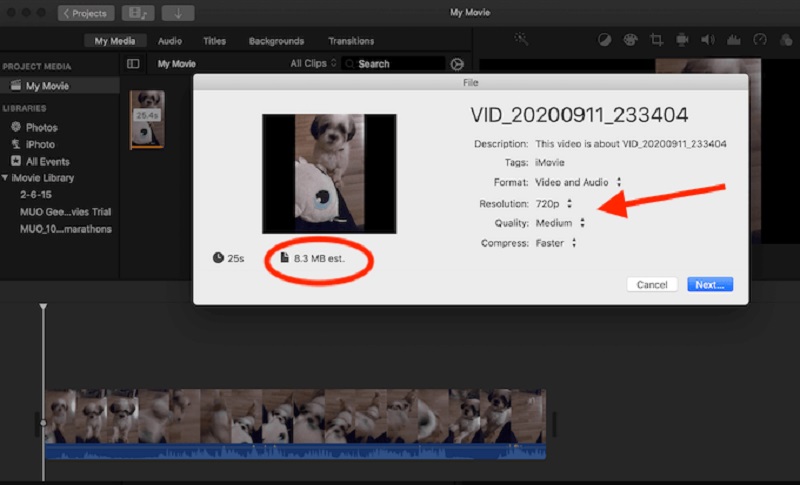 Compactar vídeo iMovie