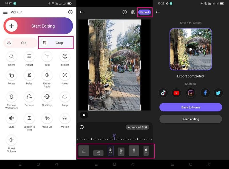 VidFun כיצד לחתוך סרטון עבור TikTok