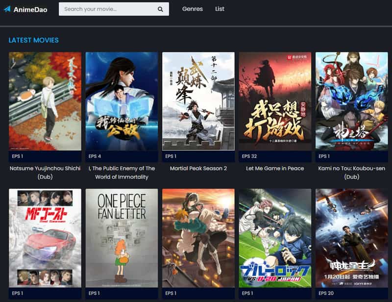 Strona internetowa Animedao Anime