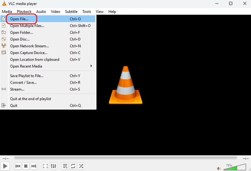Opción de archivo abierto multimedia Vlc
